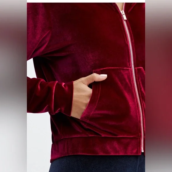 Fabletics - Velour Hoodie Cherry Burst Red Size S Zip Up - Picture 5 of 8